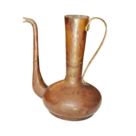 Vintage Copper Ewer Pitcher 9” Rustic Boho Decor - Picture 1 of 4